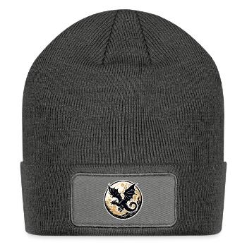 Mystical Dragon Silhouette Against Full Moon - Patch Beanie - charcoal grey - Front