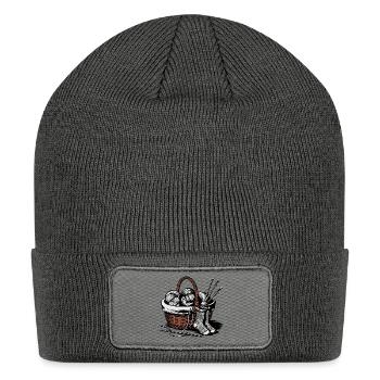 Knitting Basket Socks Vintage Style Illustration - Patch Beanie - charcoal grey - Front