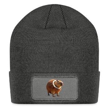 Coconut Capybara: A Fun Animal Cartoon Design - Patch Beanie - charcoal grey - Front