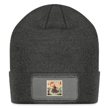 Dachshund Dog Wizard Dragon Fantasy Japanese Art - Patch Beanie - charcoal grey - Front