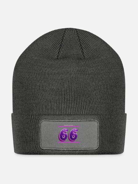 Purple Glitter 66 Number Art - Patch Beanie - charcoal grey