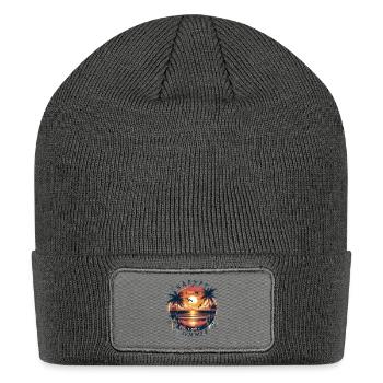 Happy Summer Coconuts Beach Palm Sunset - Patch Beanie - charcoal grey - Front