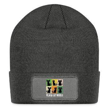 Black Cat World Pop Art - Patch Beanie - charcoal grey - Front
