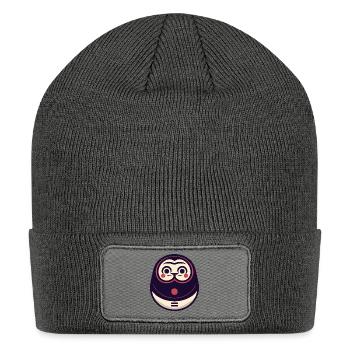 Kawaii Cat Face Daruma Doll - Patch Beanie - charcoal grey - Front