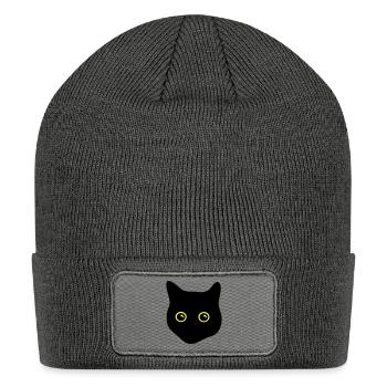 cat, black cat, cat face - Patch Beanie - charcoal grey - Front