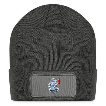 Japanese Water Dragon Elemental Mythical Winged - Patch Beanie - charcoal grey - Front