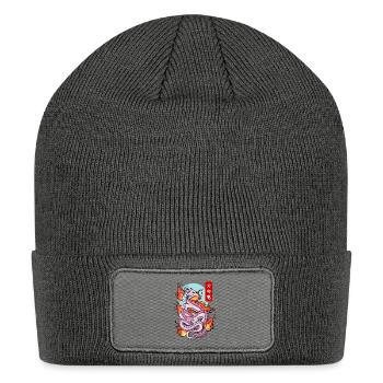 Japanese Fire Dragon Elemental Mythical Winged - Patch Beanie - charcoal grey - Front