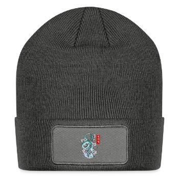 Japanese Earth Dragon Elemental Mythical Winged - Patch Beanie - charcoal grey - Front