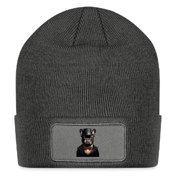 French Bulldog with top hat and suit - Patch Beanie - charcoal grey - Front