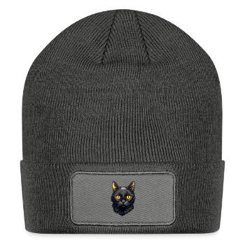 Black Cat face - Patch Beanie - charcoal grey - Front