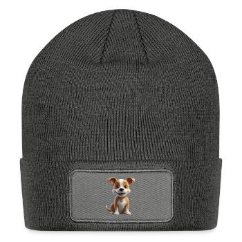 Cartoon dog with a little heart on collar - Patch Beanie - charcoal grey - Front