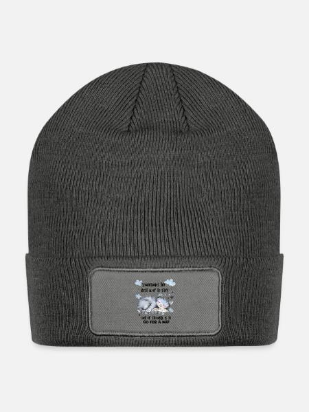 Sweet Dreaming Kitty - Patch Beanie - charcoal grey