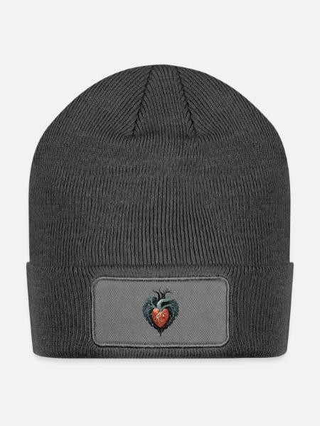 Heart Tree Fusion Artistic Design - Patch Beanie - charcoal grey