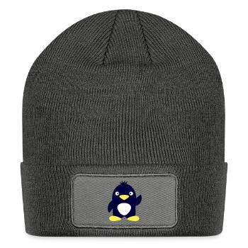 Cute Penguin Small Waving Greeting South Pole Bird - Patch Beanie - charcoal grey - Front