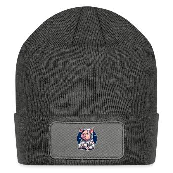 Astronaut Pig in Space Suit - Patch Beanie - charcoal grey - Front
