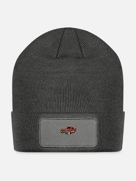 Classic Cholo Lowrider Car - Patch Beanie - charcoal grey