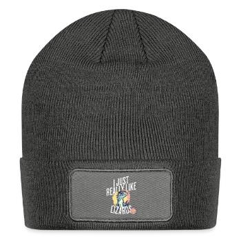i just really like lizards - Patch Beanie - charcoal grey - Front