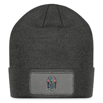 Elegant Peacock with Floral Accents in Art - Patch Beanie - charcoal grey - Front