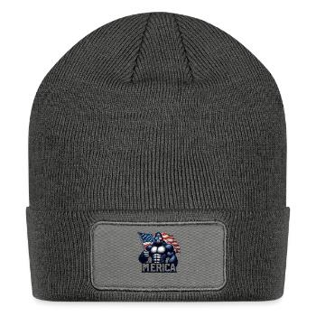 MERICA – Patriotic Gorilla Holding American Flag F - Patch Beanie - charcoal grey - Front