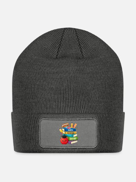 Colorful Academic Book Stack Illustration - Patch Beanie - charcoal grey