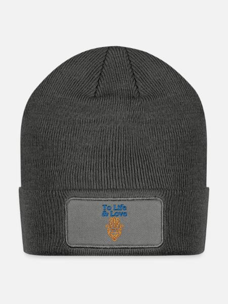 To life & love Hamsa - Patch Beanie - charcoal grey