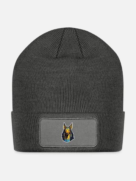 Anubis Sticker - Patch Beanie - charcoal grey