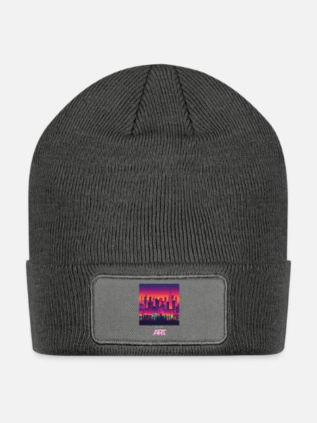 ASCII Art Cityscape - Patch Beanie - charcoal grey