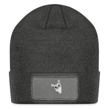 Curious Kitten Mono Sketch - Patch Beanie - charcoal grey - Front