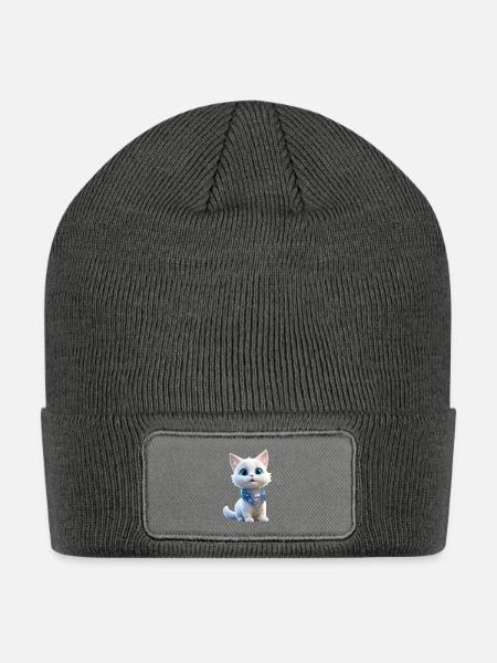 Cartoon character a white cat with a silver coat a - Patch Beanie - charcoal grey