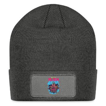 Neon Flower Alien Portrait - Patch Beanie - charcoal grey - Front