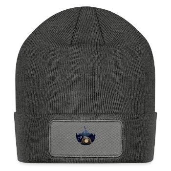 Camping Tent Mountain Trees Landscape Cut Out - Patch Beanie - charcoal grey - Front