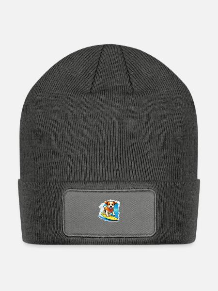 Surfing Dog - Patch Beanie - charcoal grey