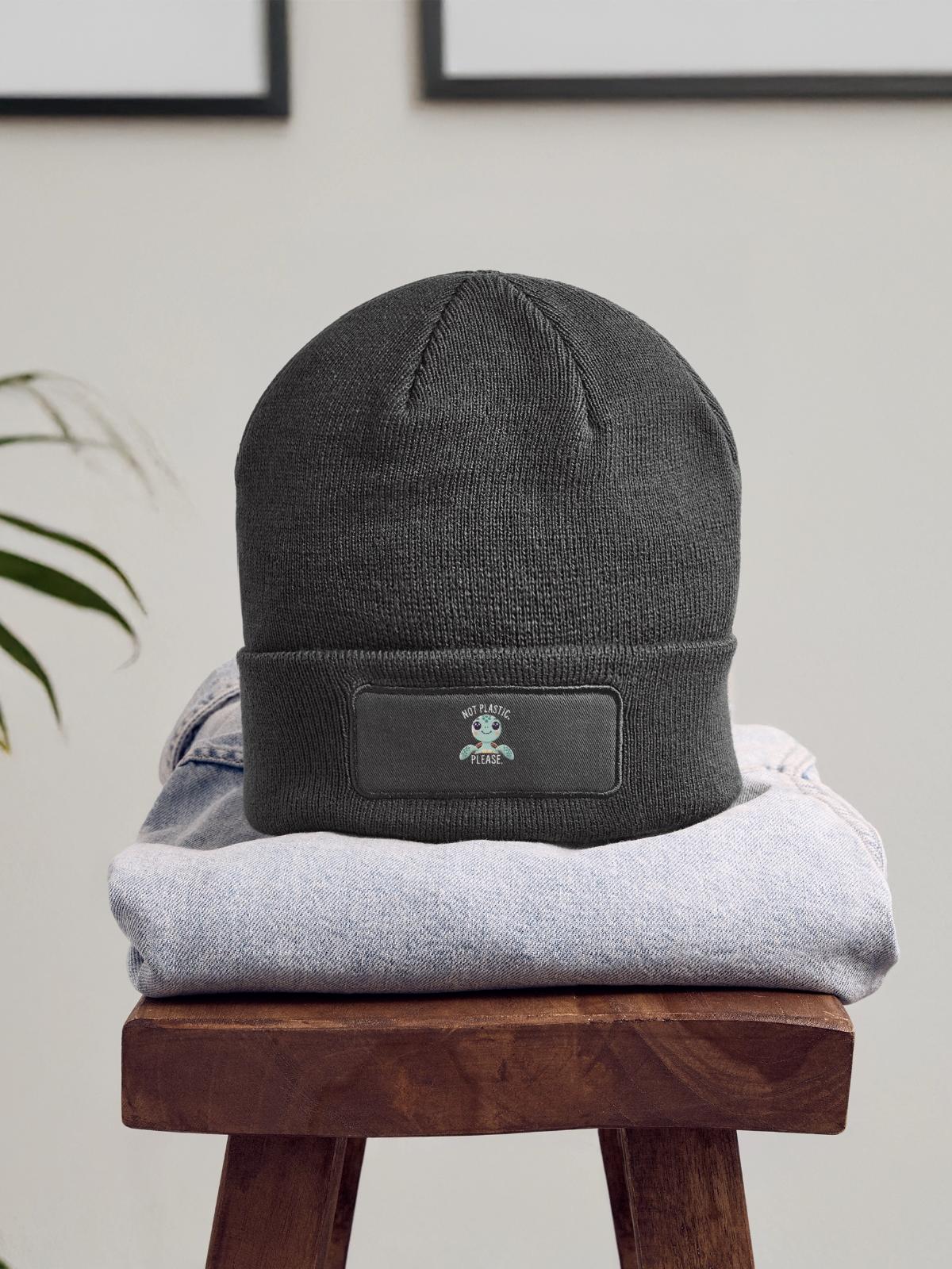 Not Plastic, Please - Patch Beanie - charcoal grey - Front