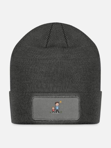 Father and Son Doodle Drawing - Patch Beanie - charcoal grey