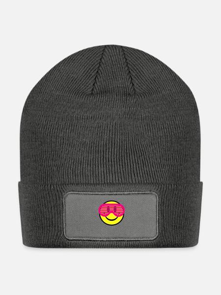 Smiley Face with - Patch Beanie - charcoal grey