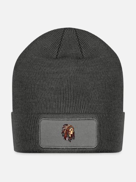 The Beauty of Native Indian Woman - Patch Beanie - charcoal grey