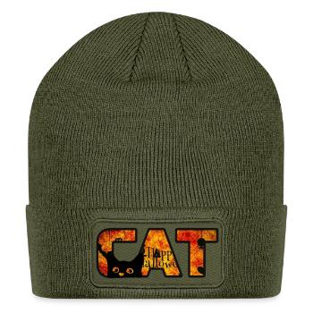 cute spooky black cat T-shirt - Patch Beanie - olive - Front