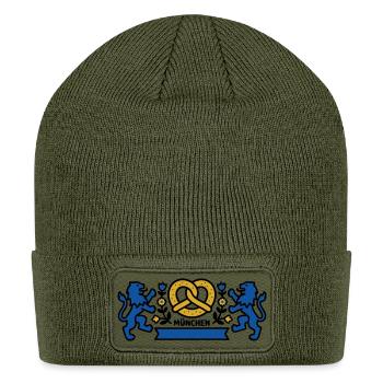Munich Crest Bavaria Lions Pretzel Beer Garden - Patch Beanie - olive - Front
