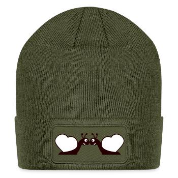 2 snails heart sweet love romantic kissing couple - Patch Beanie - olive - Front