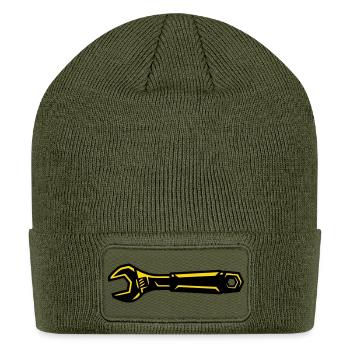 Wrench Tool Mechanic Garage Gearhead Auto - Patch Beanie - olive - Front