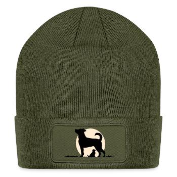 Rustic Silhouette of Mom & Pup with Emotional Bond - Patch Beanie - olive - Front