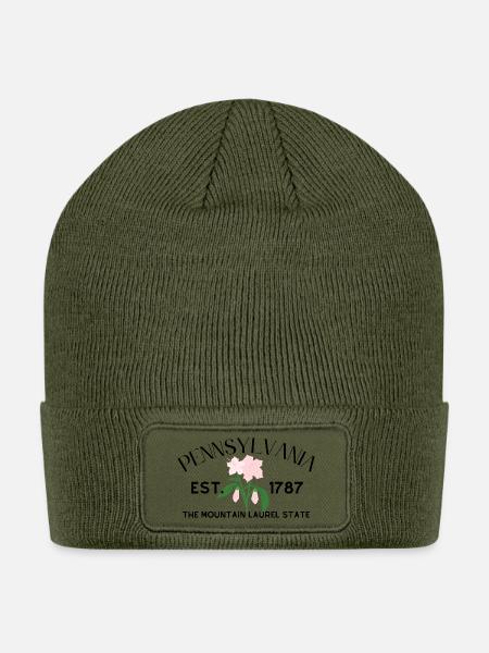 Delicate Pink Hibiscus Bouquet - Patch Beanie - olive