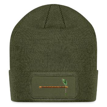Peacock Feather Flute Adornment - Patch Beanie - olive - Front