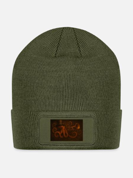 Steampunk Octopus Trumpet Serenade - Patch Beanie - olive