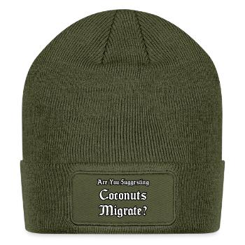 Coconut Migration Meme Graphic Tee - Patch Beanie - olive - Front
