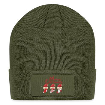 Merry Christmas Sock Trio - Patch Beanie - olive - Front