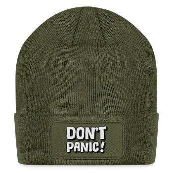 Dont Panic Bold Typography Poster - Patch Beanie - olive - Front