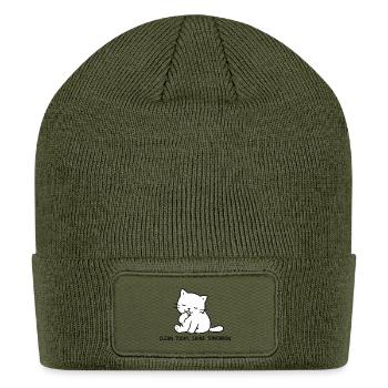 Clean Today Shine Tomorrow Cute Grooming Cat Art - Patch Beanie - olive - Front