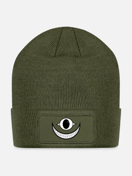 Creepy One-Eyed Smile - Patch Beanie - olive