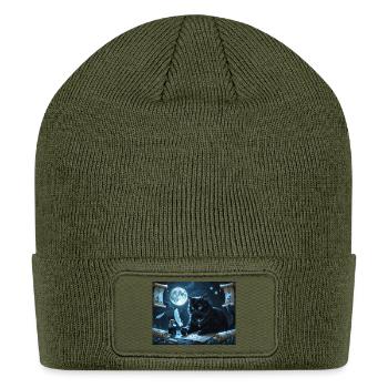 Moonlit Cat Scribe - Patch Beanie - olive - Front